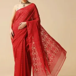 Aditri Red Handloom Jamdani On Resham Silk Saree image 2