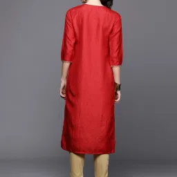 Indo Era Red Printed Straight Kurta image 2