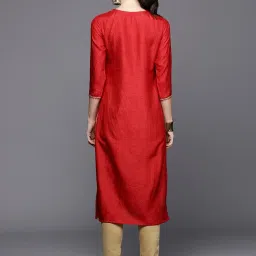 Indo Era Red Printed Straight Kurta image 2