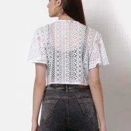 Style Quotient Women Off White Self Design Lace Open Front Smart Casual Shrug image 2