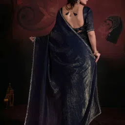 Saree Mall Blue Embellished Saree With Unstitched Blouse image 2