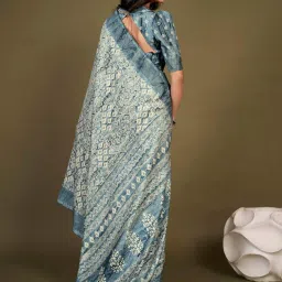 Saree Mall Blue Silk Printed Saree With Unstitched Blouse image 2