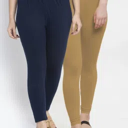 Gracit Navy & Skin Mid Rise Leggings - Pack Of 2 image 1
