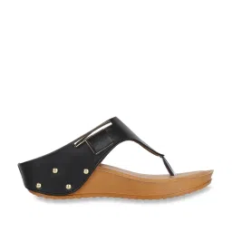 Iconics Women's Black Thong Wedges image 1