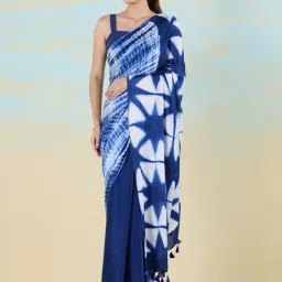 navyasa by liva Blue & White Printed Saree With Unstitched Blouse-picture-40