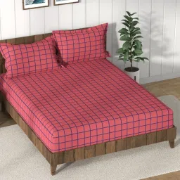 Nautica Bristol Checks Red 150 TC King Bedsheet with 2 Pillow Covers image 2