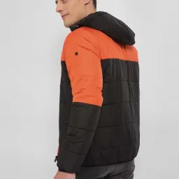 Allen Solly Black & Orange Regular Fit Colour Block Hooded Jacket image 2