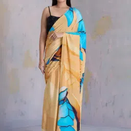 navyasa by liva Yellow Printed Saree With Unstitched Blouse-picture-25