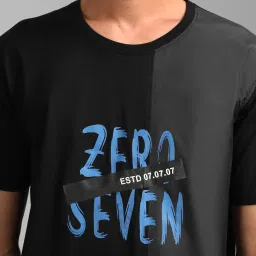 Kazo Black & Grey Regular Fit Printed Crew T-Shirt image 4