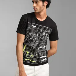 Kazo Black Regular Fit Printed Crew T-Shirt image 1