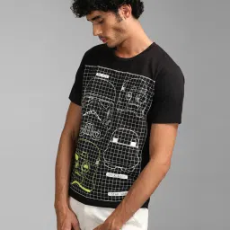 Kazo Black Regular Fit Printed Crew T-Shirt image 3