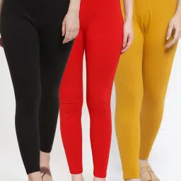Gracit Black & Red Mid Rise Leggings - Pack Of 3 image 1