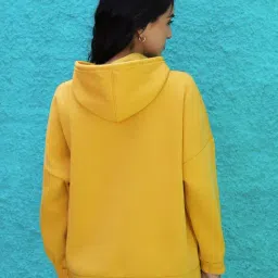 Campus Sutra Yellow Cotton Regular Fit Oversized Hoodie image 2