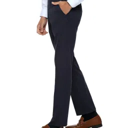 V Dot Navy Skinny Fit Flat Front Trousers image 3