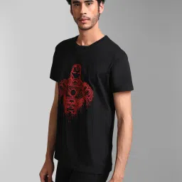 Kazo Black Regular Fit Printed Crew T-Shirt image 3