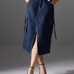 Miss Chase Women Straight Midi Denim Skirt-picture-14