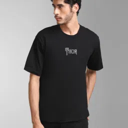 Kazo Black Regular Fit Printed Crew T-Shirt image 1