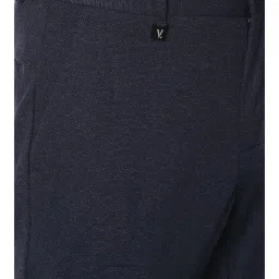 V Dot Navy Skinny Fit Flat Front Trousers image 4