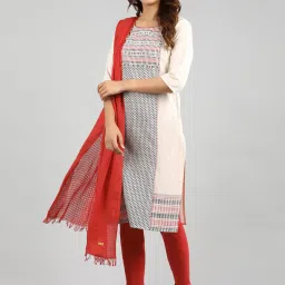 Aurelia Off-White Cotton Printed Straight Kurta image 4