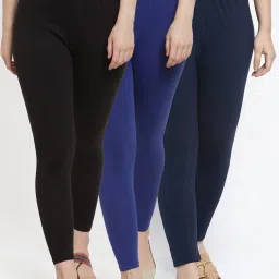 Gracit Black & Blue Mid Rise Leggings - Pack Of 3 image 1