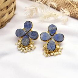 Teejh Arisha Blue Stone & Pearl Drop Earrings-picture-19