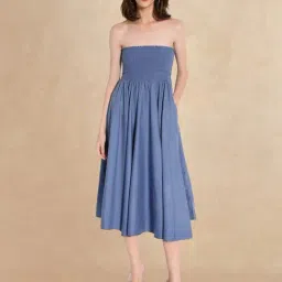 RAREISM Blue Cotton Blend Solid Sleeveless Dress-image-22