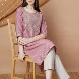 Melange By Lifestyle Dusty Pink Regular Fit Embroidered Kurta image 5