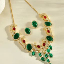 Voylla Gold Panchhi Mayurika Necklace & Earring Set-picture-46