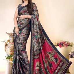 SUPERLAXMI Kalamkari Printed Pure Chiffon Saree-picture-36