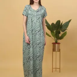 Sweet Dreams Green Cotton Floral Print Nighty-picture-21