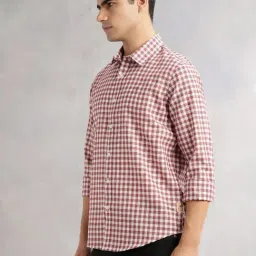Thomas Scott Maroon Linen Checked Slim Fit Shirt image 3
