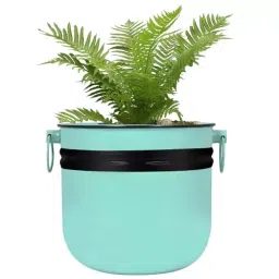 ORILEY Metal Flower Pot Grooved Round Heavy Duty Planter 25 x 27 cm Sky Blue-picture-10