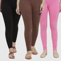Gracit Black & Pink Mid Rise Leggings - Pack Of 3 image 1