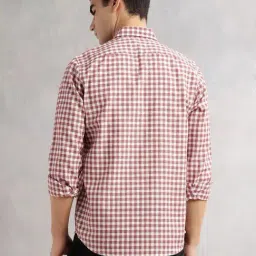 Thomas Scott Maroon Linen Checked Slim Fit Shirt image 2