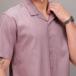 HIGHLANDER Men Cuban Collar Textured Cotton Relaxed Fit Casual Shirt image 3