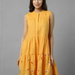 Allen Solly Yellow Cotton Embroidered A-Line Dress-picture-43