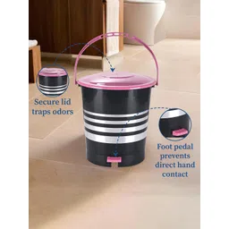 Kuber Industries Black & Pink Lightweight Pedal Dustbins With Handle -10 L image 3