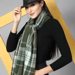 Mafadeny Green Regular Fit Chequered Stole image 4