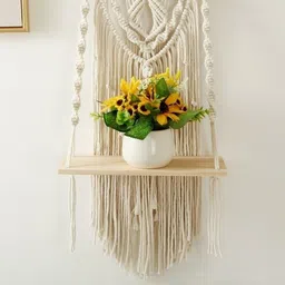 Aain White Macrame Wall Hanging Shelf Wall Decor-image-98