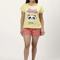 Dreamz by Pantaloons Yellow Pink Cotton Graphic Print T-Shirt Shorts Set-image-57