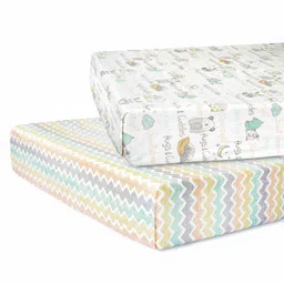 Abracadabra 100% Cotton Flat Cot Sheets for Standard Crib Sleepy Friends Print Set of 2 - Multicolor-picture-11