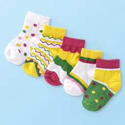 Cute Walk By Babyhug Anti Bacterial Cotton Rich Non Terry Ankle Length Socks Stripes & Polka Dot Deign Pack Of 5 - Multicolor-picture-24