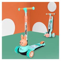 R for Rabbit Road Runner Bunny Kids Scooter 3 Level Adjustable Height Smart Fold & PU LED Wheels -Green & Peach-picture-32