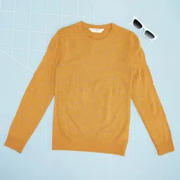 Pantaloons Junior Full Sleeves Abstract Foil Printed Sweater - Mustard-picture-28