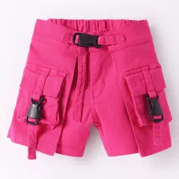 Olio Kids Cotton Knit Above Knee Length Solid Shorts with Buckle Closure Pockets - Dark Pink-picture-20