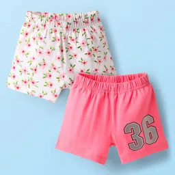 Babyhug Cotton Single Jersey Knit Mid Thigh Shorts With Floral & Number Print Pack Of 2 - Pink-picture-27