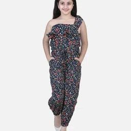 StyleStone Woven One Shoulder Sleeves Floral Printed Jumpsuit - Multi Colour-image-8
