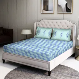 BOMBAY DYEING Blue Geometric Printed 104 TC Cotton Bedsheet Set 2.24 m x 2.54 m-image-70