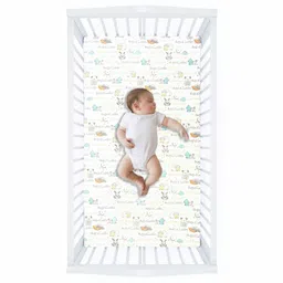 Abracadabra 100% Cotton Flat Cot Sheets for Standard Crib Sleepy Friends Print Set of 2 - Multicolor image 2
