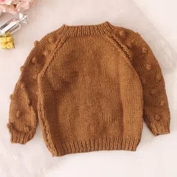 Woonie Full Sleeves Dots Designed Handknitted Cardigan - Brown image 3